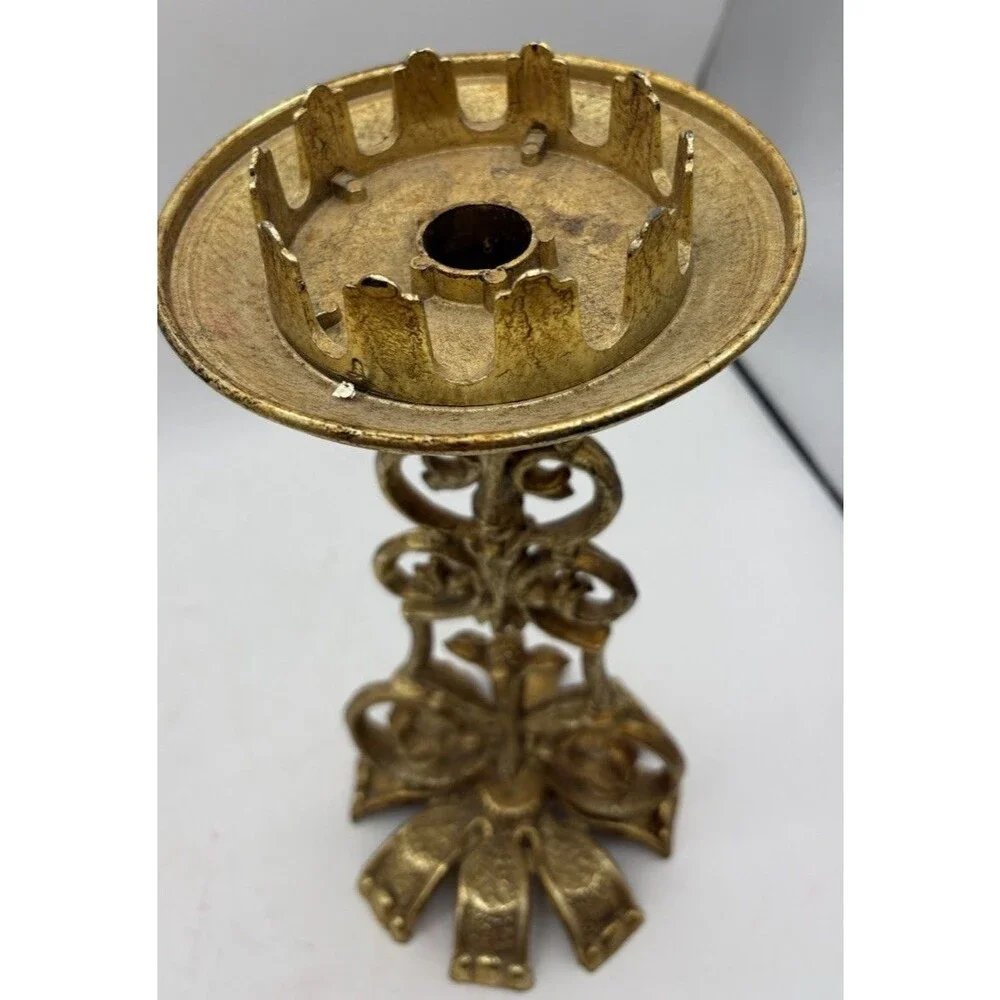 Vintage Dilly Brass Candlestick Holder Ornate Hollywood Regency Gold Tone Decor